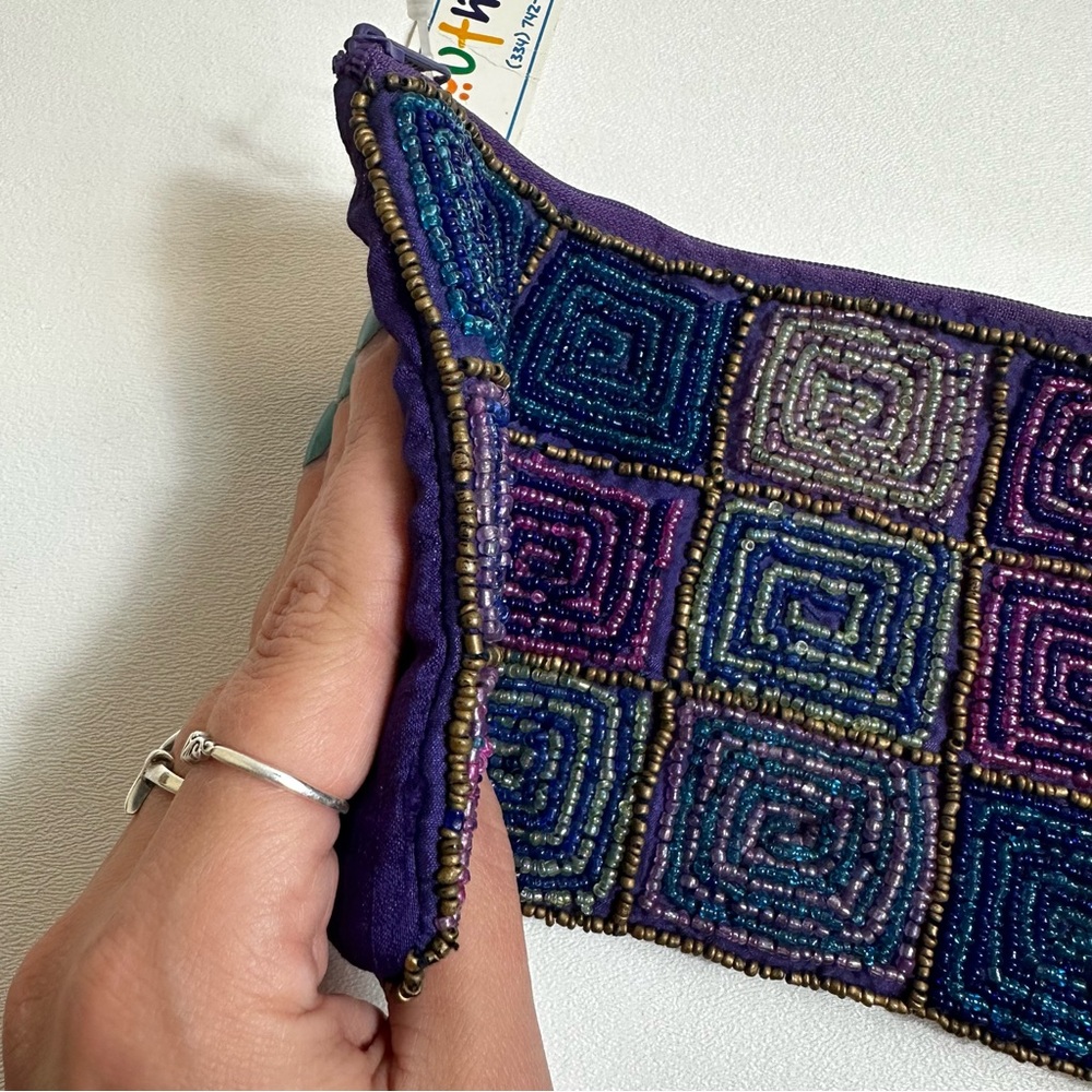 South Coast Handmade Boho Beaded Zippered Flat Pouch Bag Case FLAW - Picture 9 of 15